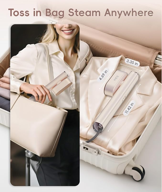 Travel Steamer for Clothes, 100-240V Dual Voltage Portable Garment Steamer, 1000W Travel Size Handheld Steamer & Iron 2 in 1 for Global & Europe Travel, Business, Home, Rose Gold