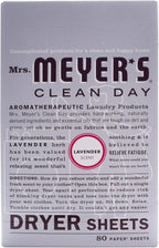 MRS. MEYER'S CLEAN DAY Dryer Sheets, Fabric Softener, Reduces Static, Infused with Essential Oils, Lavender, 80 Count