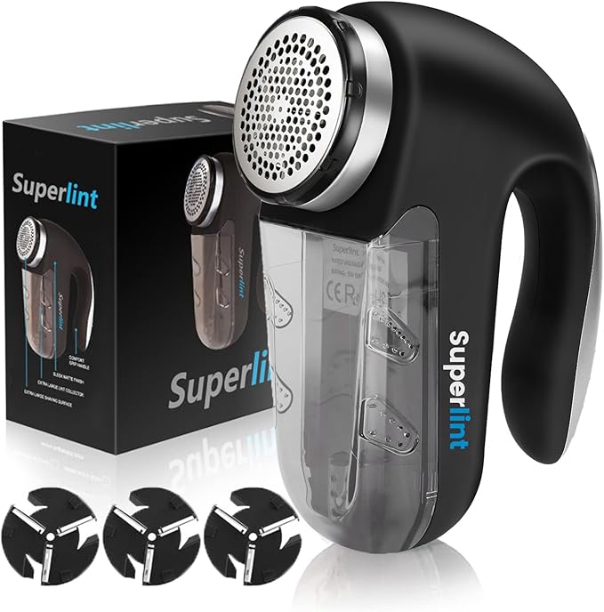 SUPER LINT Best Rated Electric Sweater Shaver Best Fuzz Pill Bobble Remover for Fabric Fleece Curtains Clothes, Black & Silver