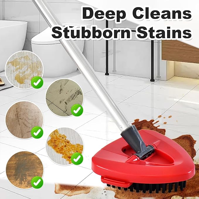 4 Part Stainless Steel Spin Mop Handles, Mop Base & Upgrade Scrub Brush Combo for Ocedar EasyWring 1 Tank Spin Mop System, Mop Handle Mop Base & Brush Set for O Cedar Mop, Universal Thin Screw Joints