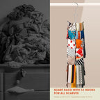 Scarf Hanger 12 Storages,Scarf Organizer with 360 Swivel Hook,Legging Organizer for Closet,Closet Organizer for Scarves, Shawl,Belt,Purse & Baseball Cap