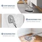 SetSail Floor Scrub Brush, 3-In-1 Tile Tub Floor Scrubber with 52-inch Adjustable Long Handle Shower Cleaner Brush and 4 Detachable Replacement Brush Heads for Cleaning Bathroom Kitchen Tub Tile, Grey