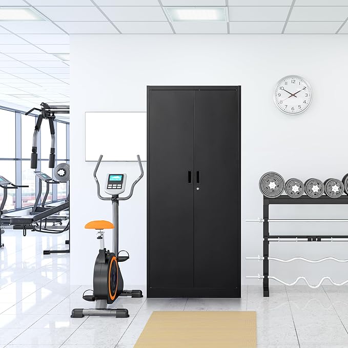 Metal Garage Storage Cabinets,71” Tall Metal File Cabinet with 5 Adjustable Shelves, Lockable Storage Cabinets for Office, Home, Garage, Warehouse 71" H x 31.5" W x 15.8" D (Black)