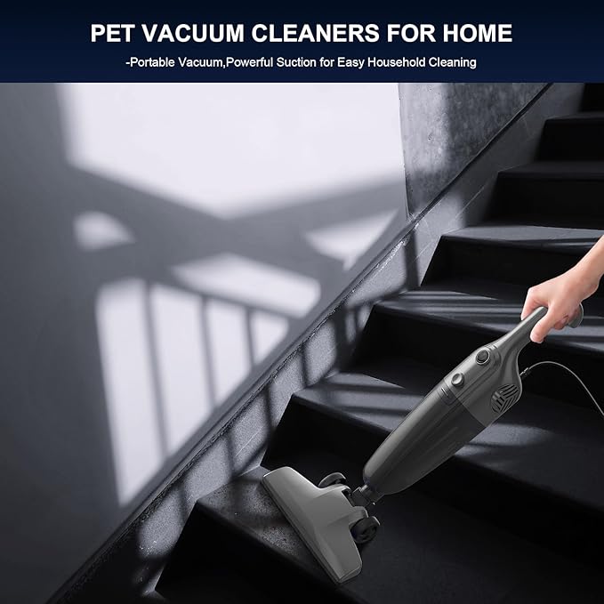Corded Stick Vacuum Cleaner, Lightweight High Power Handheld Vac with Crevice Tool for Home, Apartment, Carpet, Pet Hair & Hardwood Floors, Black