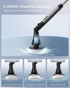 MayKing Electric Spin Scrubber with 9 Brush Heads, 3-Angle & 4-Length Adjustable Cordless Power Scrubber, 3-Speed & Battery LED Display, Electric Scrubber for Cleaning Bathroom Bathtub Floor Tiles