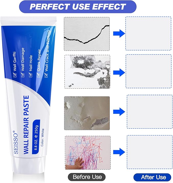 SEISSO Drywall Repair Kit, 500 g Wall Mending Agent- 2 Pack, Wall Spackle Repair Kit with Scraper, Patch for Wall Hole Filler, White Spackle Wall Repair Paste, Plaster Dent