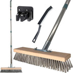 Stainless Steel Deck Scrub Brush with Long Handle, 62" Floor Scrubber Brush Heavy Duty Wire Brushes for Cleaning Pool Concrete Patio Garage Outdoor Moss Remover 11.8" Wide
