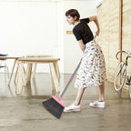 kelamayi Broom and Dustpan Set for Home, Office, Indoor&Outdoor Sweeping, Stand Up Broom and Dustpan (Pink)