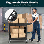 Heavy Duty Utility Service Tool Cart, 39 x 17 in, 2 Shelf Flat Top Rolling Cart with Hanging Board, 550LBS, Swivel Wheels, Ergonomic Handle for Garage, Warehouse, Office, Workshop, Auto Repair