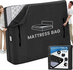 Mattress Bags for Moving and Storage, BETU Waterproof Mattress Protector Twin XL Mattress Cover with 8 Heavy Duty Handles and Zipper Extra Thick Moving Supplies for Dorm (2 Pack:82x42x13.5 Black)