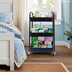 SETTFRFE 3 Tier Rolling Cart Metal,File and Art Cart with Wheels,Storage Shelf Organizer Cart for Bathroom,Office,Kitchen,Black