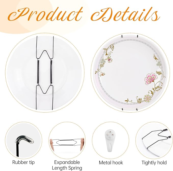 3 Pack Plate Hangers for The Wall, Suitable for 9-11 inch Art Plate, Stainless Steel Invisible Heavy Duty Wire Plate Holder with Wall Hooks, Plate Hangers for Displaying Plates, Platter, Dish, Black