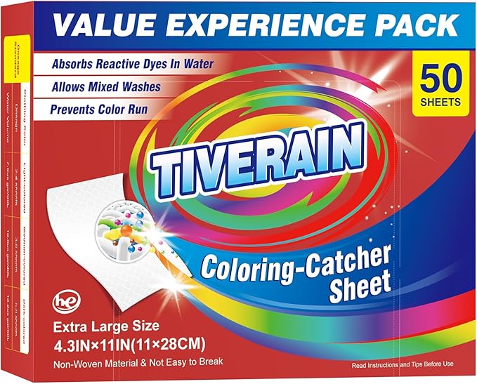 50 pcs Coloring-Catcher Sheet for Laundry,Color Grabbers Laundry Sheet,Allow Mixed Washes and Prevents Color Runs,Fragrance Free Color Absorber Sheets for Family No Fluorescent Agent