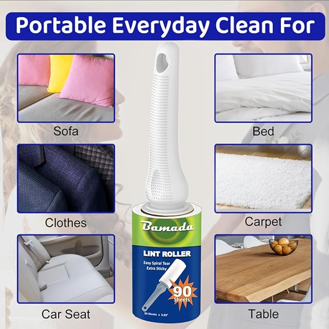 Sticky Lint Roller for Pet Hair: Lint Remover for Dog Cat Hair Mega Value Set 540 Sheets 2 Handles+6 Rollers Fur Removal for Clothes Couch Furniture