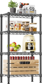 IZEUK 4 Tier Steel Storage Shelves, Heavy Duty Metal Shelf Wire Shelving Rack for Pantry, Kitchen, Living Room, or Office Organization (11.8" D x 21.7" W x 39.5" H, 1000LBS, Black)