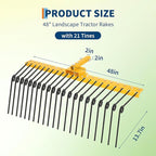 48 Inch Durable Pine Straw Rake Powder Coated Steel Landscape Rake Fits 2" Receiver for Lawn Tractors or ATV/UTV, Orange