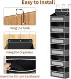 Over The Door Organizer with 6 Large Pockets, Over the Door Storage 12 Side Pockets, Hanging Door Organzier 44 lb Load Behind Door Storage Hanging Shelf for Closet Wall Bathroom Nursery, 6-Tier Black