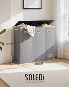 SOLEDI 200L 3-Section Laundry Hamper with Lid, Extra Large Dirty Clothes Basket with Sturdy Handles for Laundry Room & Bedroom - Durable Organizer for Sorting Laundry