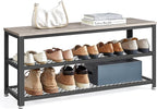 VASAGLE, 3-Tier Shoe Rack, Shelf Storage Bench with Metal Mesh Shelves and Seat, Free Standing Shoe Organizer for Entryway, 11.8 x 39.4 x 17.7 Inches, Greige and Black ULBS078K01