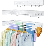 Drying Rack Clothing,Clothes Drying Rack Wall Mounted,Laundry Drying Rack Wall Mount,Foldable,Collapsible,60 lb Capacity 5 Aluminium Poles with 12 Hooks (White, 31.5" Upgrade)
