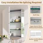 BEAUTYPEAK Bathroom Medicine Cabinet Mirror with Storage, 16 Inch x 24 Inch Silver Medicine Cabinet with Single Door & Adjustable Shelves for Vanity, Tempered, Aluminum Surface, Wall-mount or Recessed