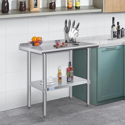 Hally Stainless Steel Table for Prep & Work 30 x 48 Inches, NSF Commercial Heavy Duty Table with Undershelf and Backsplash for Restaurant, Home and Hotel