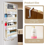 Over the Door Organizer with 4 Side Mesh Pockets, 4 Shelf Capacity Hanging Behind the Door Kitchen Organizers and Storage Suitable for Storing Toys, Shoes, Towels, Lvoy White, 4 Shelf