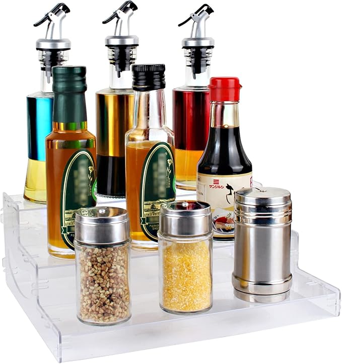 evron Pantry Organization and Storage Clear Plastics Spice Rack Organizer for Cabinet & Countertop (ASSEMBLY REQUIRED) 3 Tier Organizer Versatile Tierd Shelf Organizer 10.5"