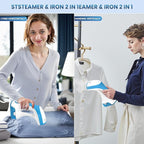 Steamer for Clothes, 2in1 Handheld Garment Steamer and Iron, Fast Heat-Up, Large Leak-Proof Water Tank, Anti-Spit Technology, 1000W Portable Steamer for Wrinkles, Safe on All Fabrics