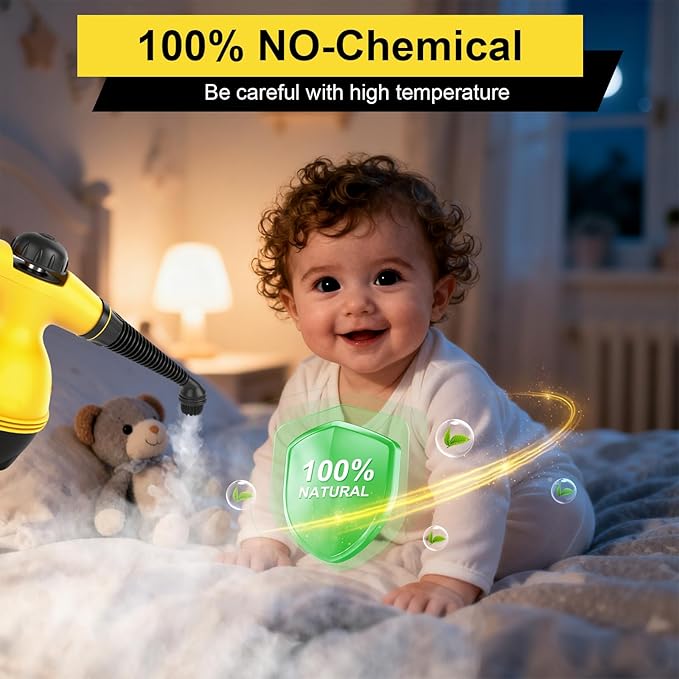 Handheld Steam Cleaner for Home, Powerful Pressurized Steam Cleaner Natural Steamer for Cleaning Car, Bathroom, Shower, Upholstery, Grout, Window, Grease