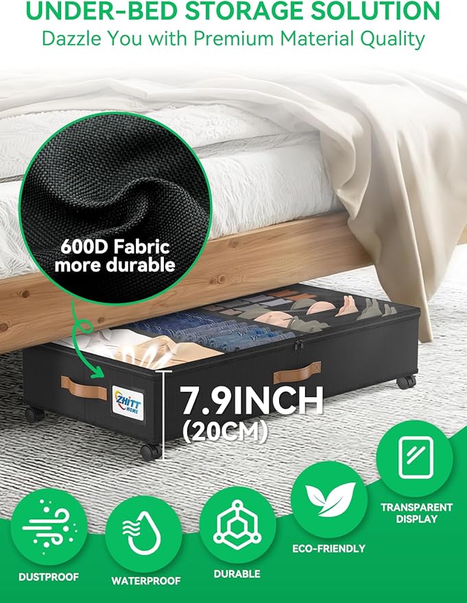 2Pack Under Bed Storage with Wheels, Scalable Under Bed Shoe Storage Containers, Clothes Organizer & Bedroom Furniture Organizers (Basic Style)