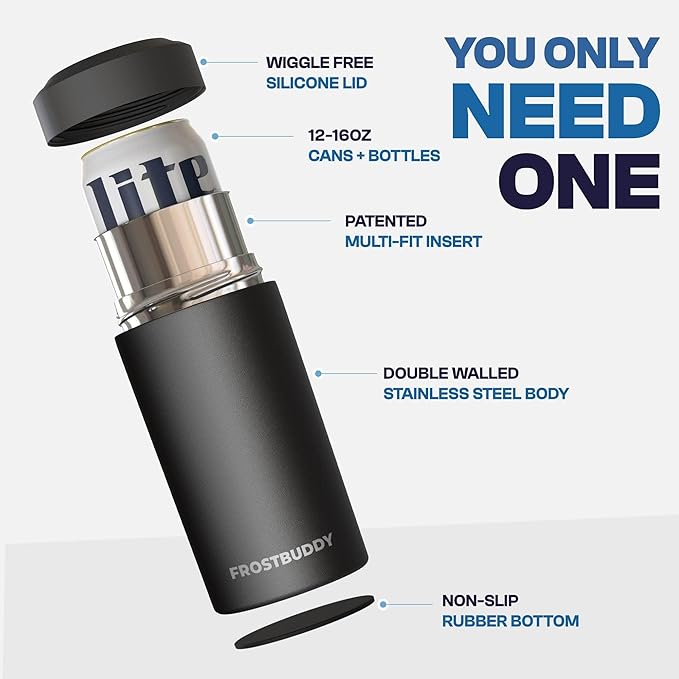 Frost Buddy Universal Can Cooler - Fits all - Stainless Steel Can Cooler for 12 oz & 16 oz Regular or Slim Cans & Bottles - Stainless Steel (Police)