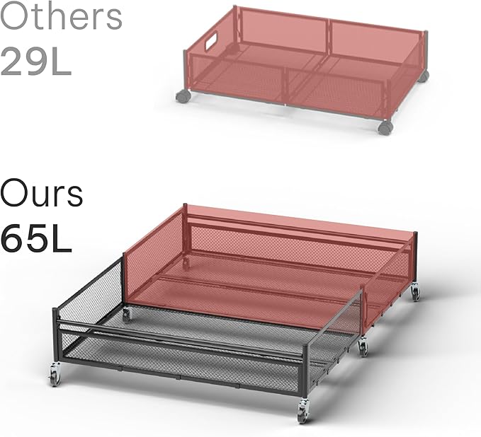 Under Bed Storage with Wheels – XXL 65L Metal Frame Rolling Bin & Shoe Organizer, Large Container 31.5"x23.6" – Ideal for Toys, Bedding & Clothes (pack of 2)
