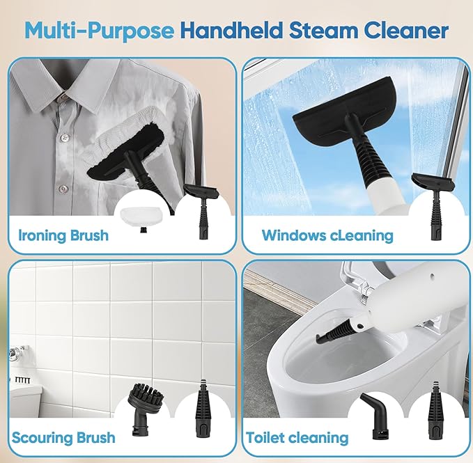 Steam Mop All-in-one Multi-Functional Powerful Steam Cleaner, Handheld Detachable Floor Steamer with 2 Steam Level, 380ML Water Tank & 23FT Power Cord for Floor Cleaning, Bathroom,Clothes, Furniture