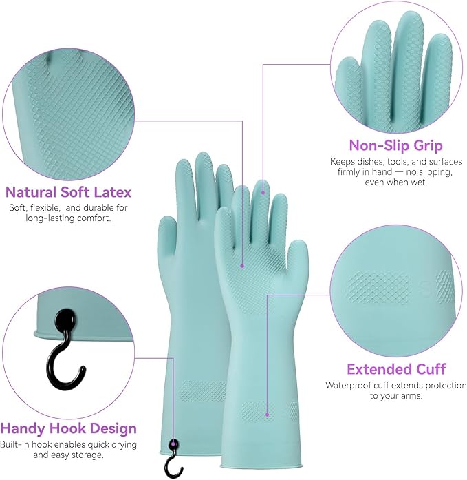 Dishwashing Rubber Gloves for Cleaning – 4 Pairs Kitchen Gloves with Handing Hooks Washing Dishes Household Glove - Medium