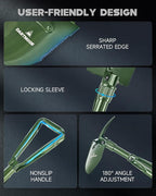 18.1" Military Style Foldable E-Tool, Small Compact Lightweight Survival Shovel, Entrenching Tool for Off Road, Folding Spade Collapsible Shovel for Camping, Hiking, Digging, Gardening, Green