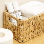 HOONEX Water Hyacinth Storage Baskets, Wicker Baskets for Storage, Hand Woven Baskets with Carry Handles, Set of 2, Natural