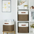 HNZIGE Fabric Storage Baskets 4 Pack,Storage Cube Baskets 11x11, Foldable Cube Storage Bin Baskets for Shelves with Handles, Decorative Storage Bins for Organizer Home Toy Nursery Closet(Brown Gray)