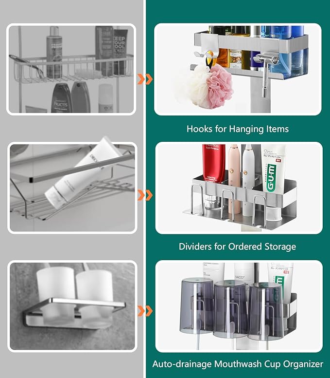 Over The Door Shower Caddy 2 Tier, 304 Stainless Steel Hanging Shower Caddy Rustproof Shower Shelves, No Drilling Hanging Shower Organizer for Bathroom Glass Door, Silver