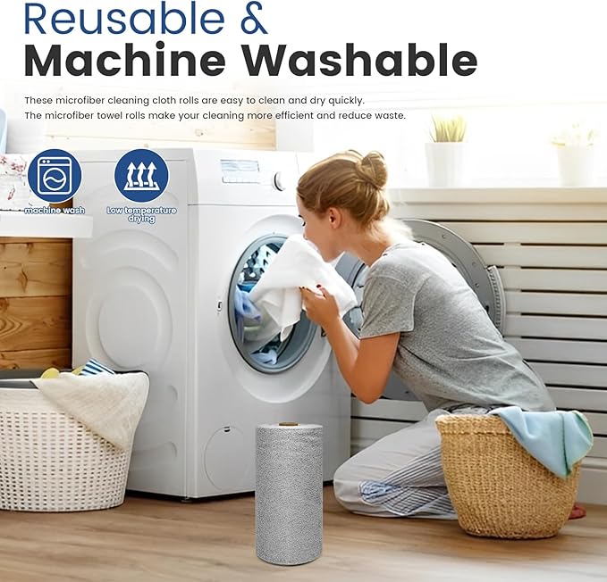 75 Pack Microfiber Cleaning Cloth Roll,Reusable Washable Ultra Tear Away Microfiber Towels,Absorbent Rags Drying Dishcloths for Car,Home,Garage or Shop Kitchen(Grey)