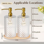 Hand and Dish Soap Dispenser Set for Kitchen Sink,18Oz Glass Soap Dispenser Bathroom with Wood Tray & Gold Stainless Steel Pump,Spiral Stripe Design