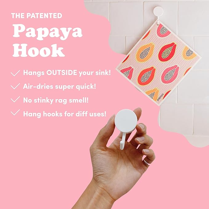 Papaya Reusable Paper Towels 2-Pack - 2 Sheets + 1 Hooks, Quick Drying, No Odor, 1 Sheet Replaces 17 Rolls, Washable Kitchen Cloth, Sustainable Dish Sponge, Eco Friendly Gift