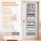 WISELIFE Over The Door Organizer - 6 Shelves Detachable Hanging Bedroom Storage Solution with 5 Large Pockets and 3 PVC Pockets for Dorm Bathroom, Pantry Nursery Baby Essentials (Grey)