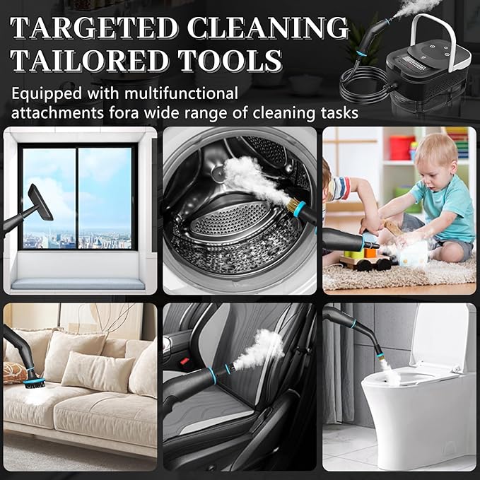 Steam Cleaner, Steamer for Cleaning, 2500W Pressurized Steam Cleaner with 12 Attachments, Portable Steamer Cleaner for Home Car Kitchen Bathroom Furniture Tile Grout (White)