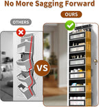 Over The Door Organizer with 6 Large Pockets, Over the Door Storage 12 Side Pockets, Hanging Door Organzier 44 lb Load Behind Door Storage Hanging Shelf for Closet Wall Bathroom Nursery, 6-Tier Black