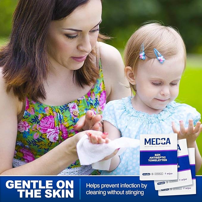 Hand Wipes – (Pack of 1000) Benzalkonium Chloride Swabs Individual BZK Single-Use Packets by MEDca