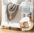 Layered Storage Laundry Basket, Hollow Rectangular Clothes Storage Rack with Wheels,Freestanding Clothes Hamper for Kitchen Bathroom Bedroom Laundry Room(47x101cm(18.5x39.7in), White)