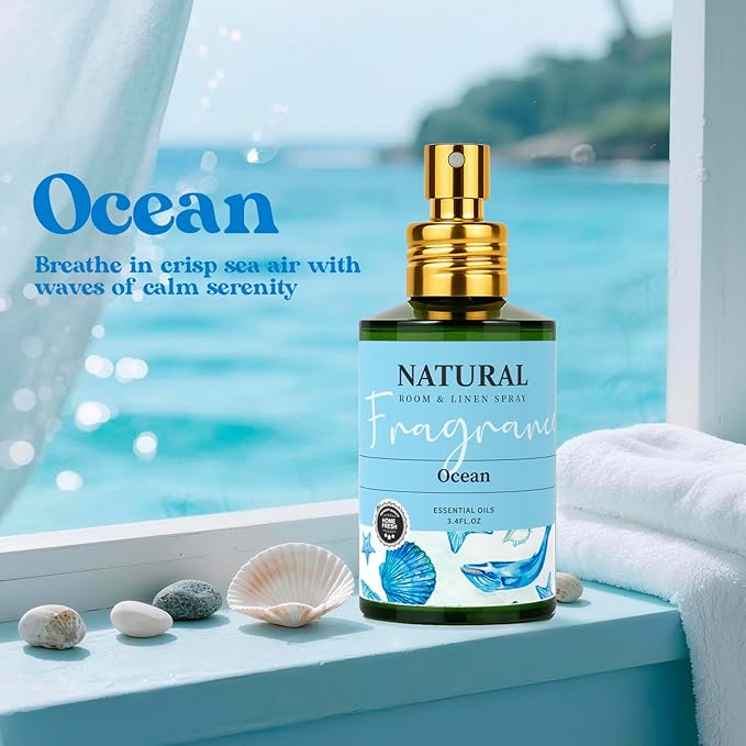 Fragrant Room Spray 3 Pack, Natural Essential Oil Air Freshener Spray for Home Bathroom and Kitchen, Eucalyptus, Ocean, Coconut Concentrated Room Spray