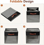 Storage Cube Organizer with Clear Window, Linen Collapsible Storage Boxes with PU Handles, Cube Storage Bins for Shelf, Closet, Cabinet, Bookcase (13x13x13, Black)