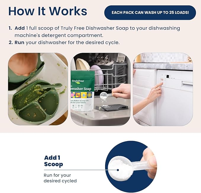 Automatic Dishwasher Detergent Powder - Concentrated Dishwashing Detergent, Dish Soap, Hard Water Stain Remover, Kitchen Cleaning Supplies, No Harmful Ingredients - 12.5 oz (Pack of 1)